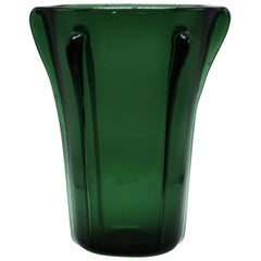 Grüne gerippte Vase Empoli:: um 1950