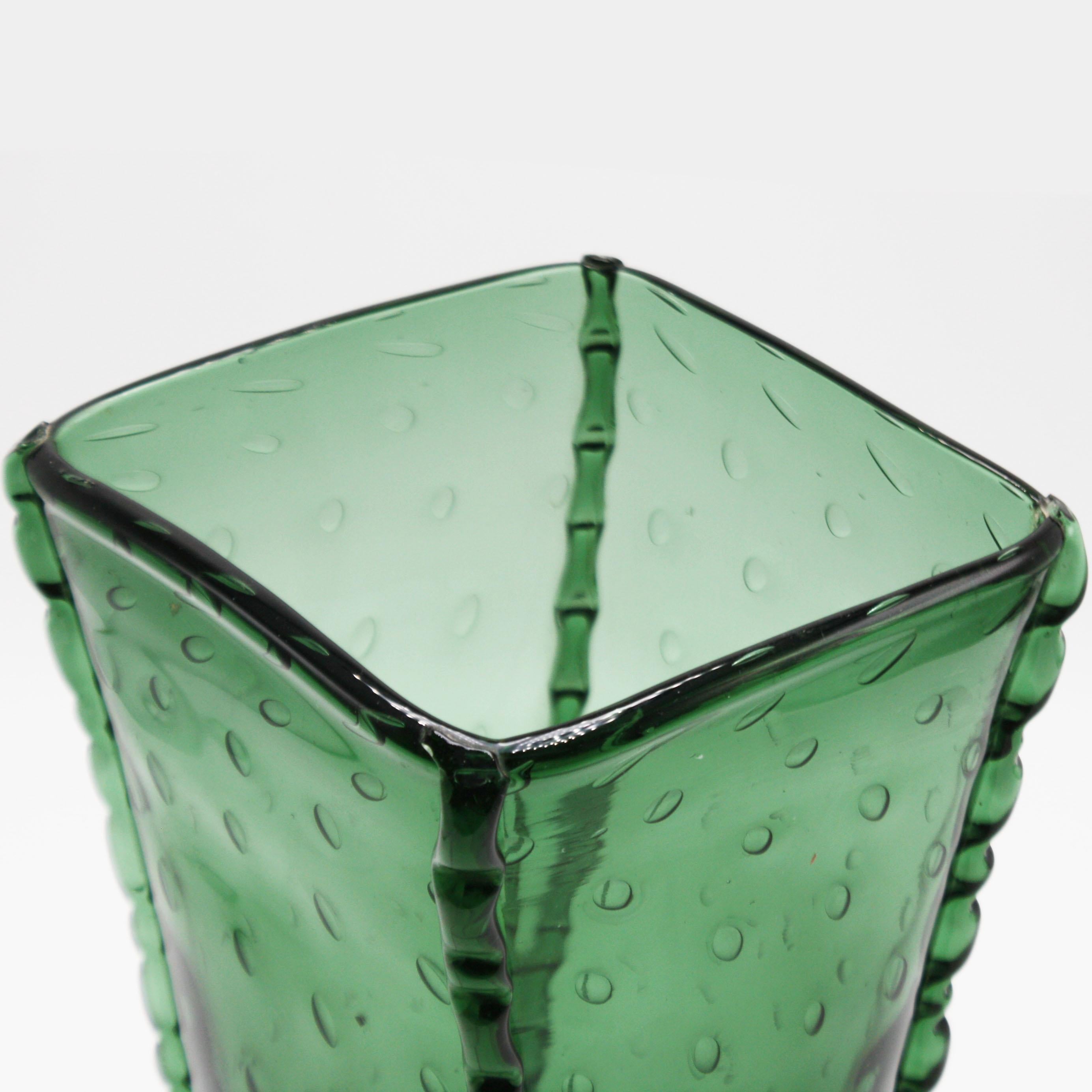 Green Empoli Vase with Bubble Inclusions, circa 1940 In Good Condition In Dallas, TX