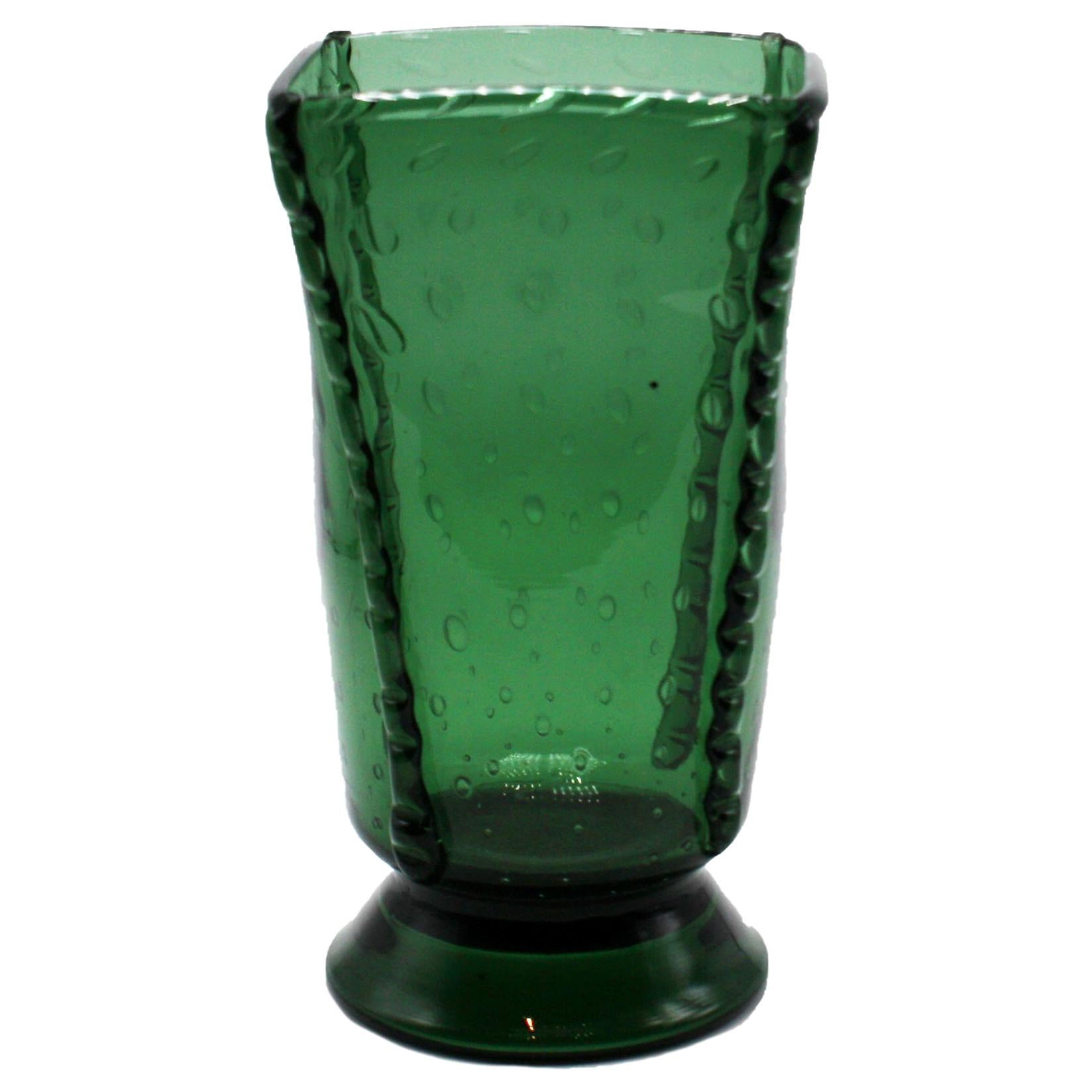Green Empoli Vase with Bubble Inclusions, circa 1940
