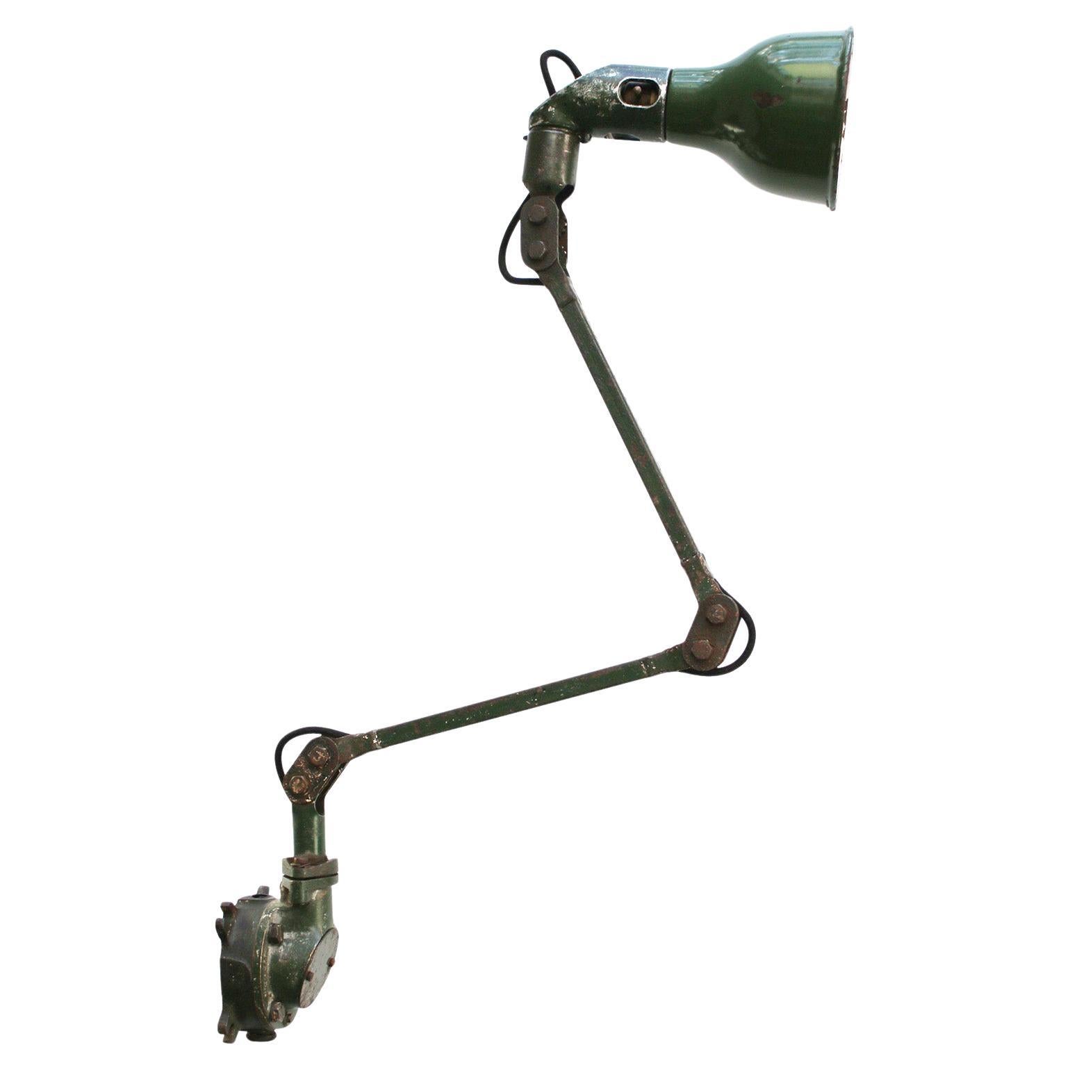 Green Enamel 2-Arm Iron Industrial Machinist Work Desk Light by Mek Elek For Sale