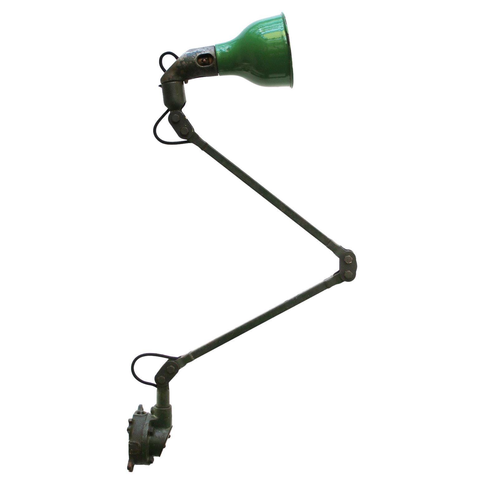 Green Enamel 2-Arm Iron Industrial Machinist Work Desk Light by Mek Elek For Sale