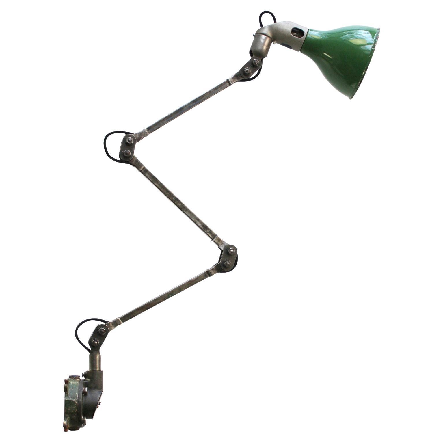 Green Enamel 3-Arm Iron Industrial Machinist Work Desk Light by Mek Elek For Sale