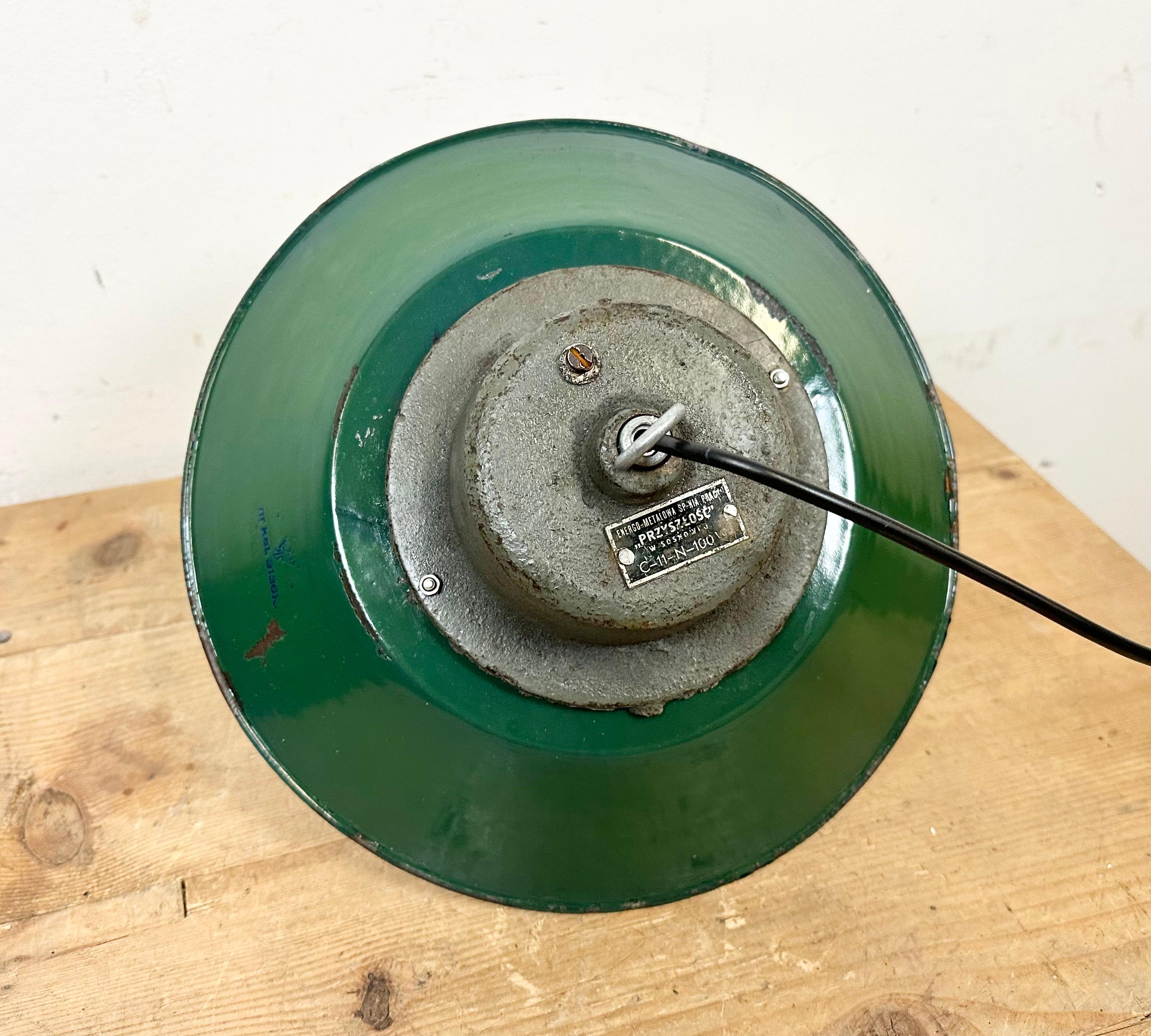 Green Enamel and Cast Iron Industrial Cage Pendant Light, 1960s For Sale 6