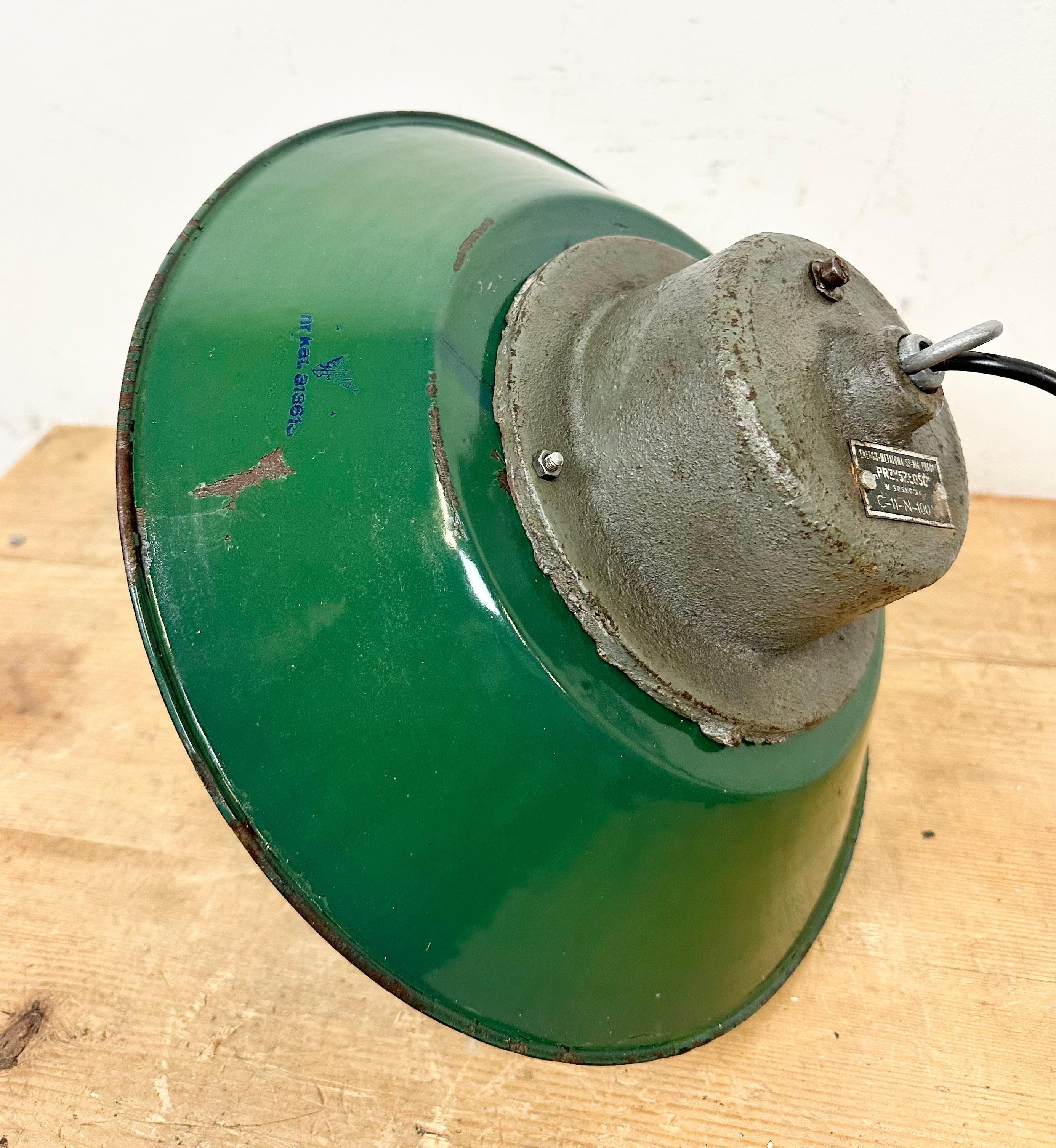 Green Enamel and Cast Iron Industrial Cage Pendant Light, 1960s For Sale 7