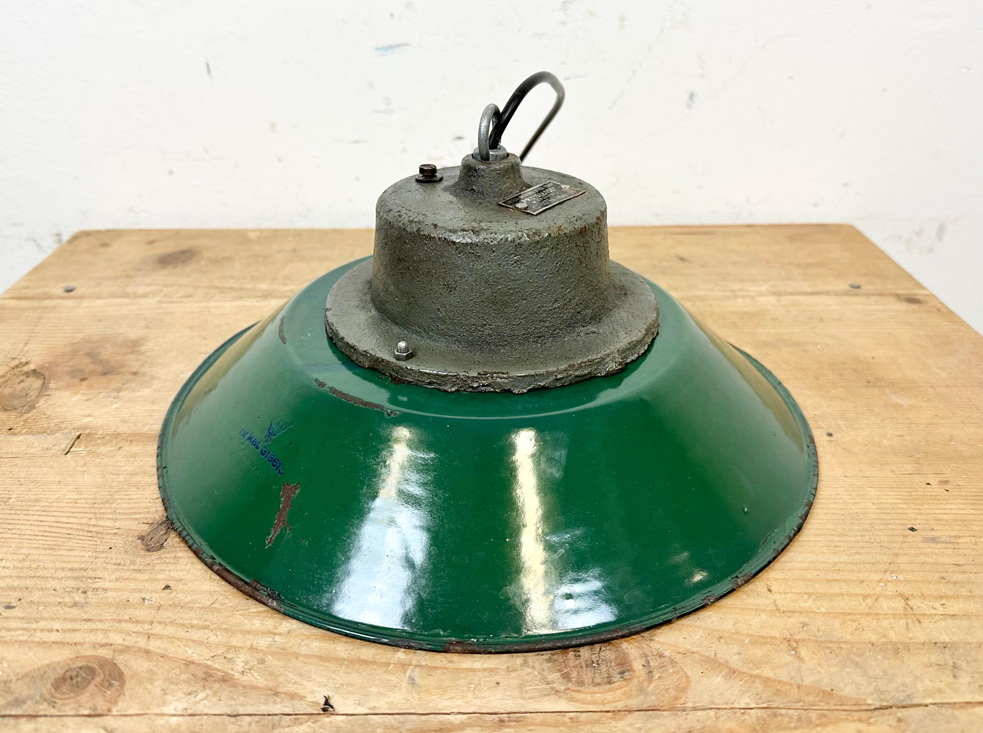 Green Enamel and Cast Iron Industrial Cage Pendant Light, 1960s For Sale 12