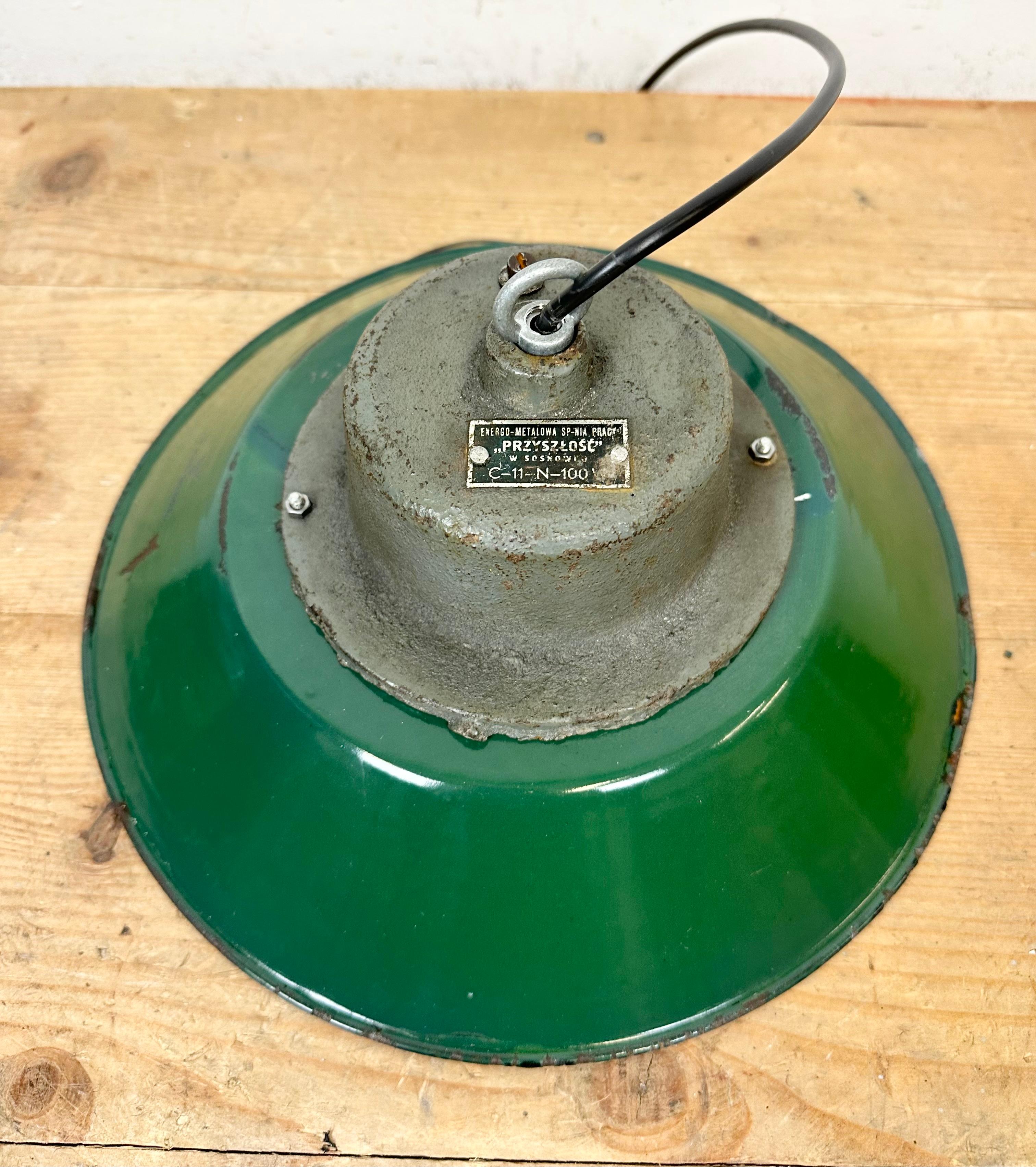 Green Enamel and Cast Iron Industrial Cage Pendant Light, 1960s For Sale 13