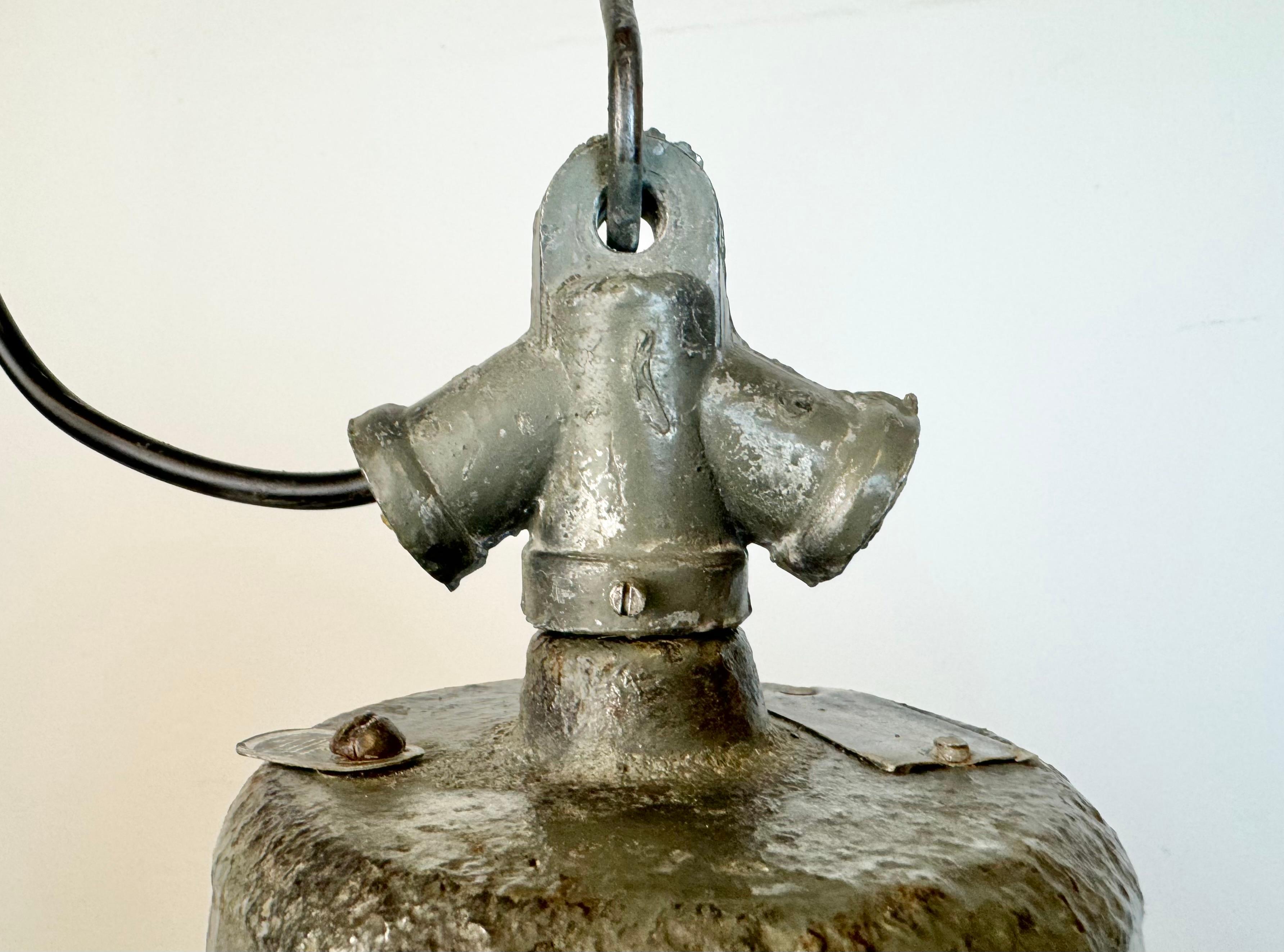 Green Enamel and Cast Iron Industrial Cage Pendant Light, 1960s For Sale 2