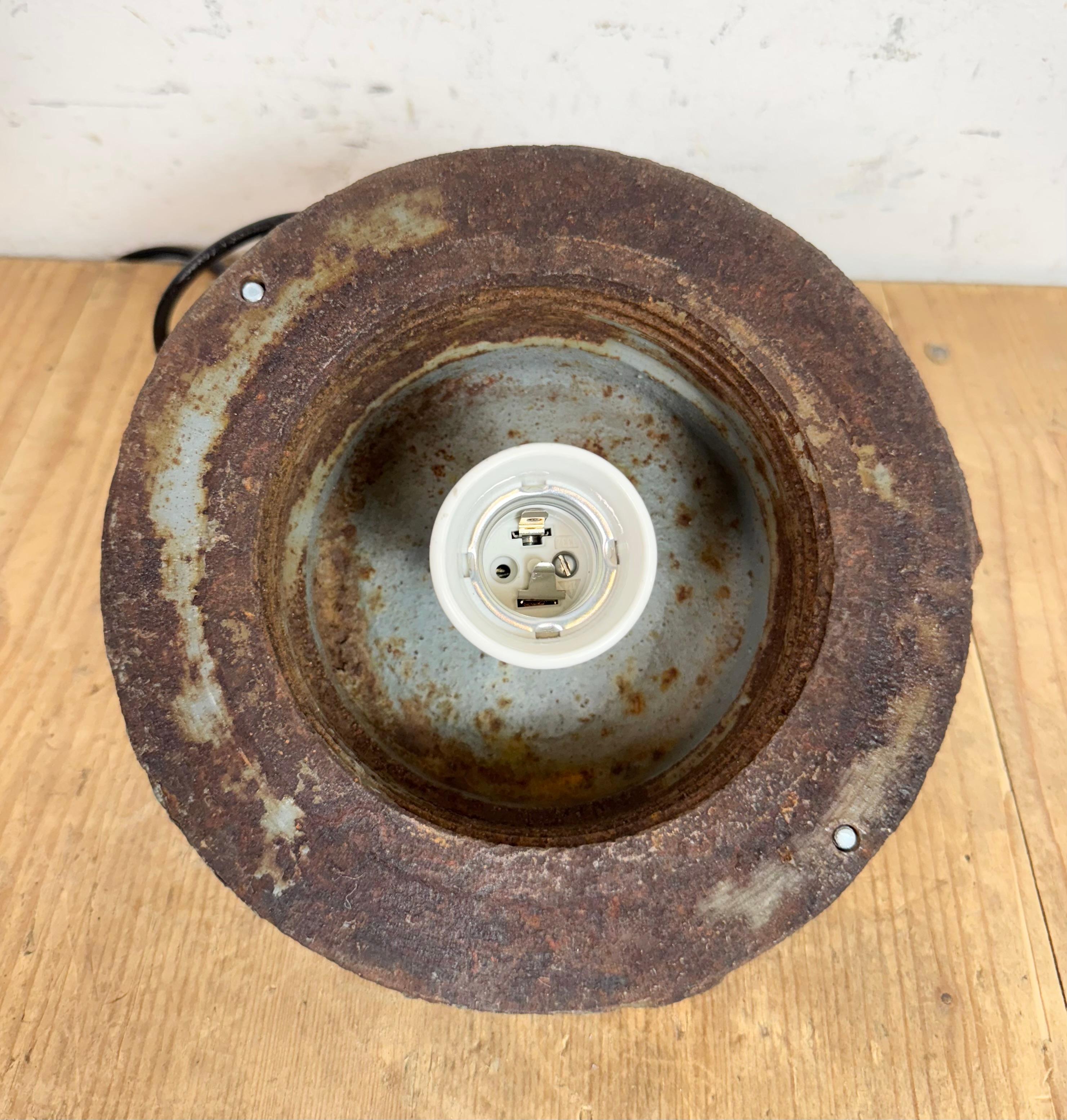 Green Enamel and Cast Iron Industrial Pendant Light, 1960s For Sale 9