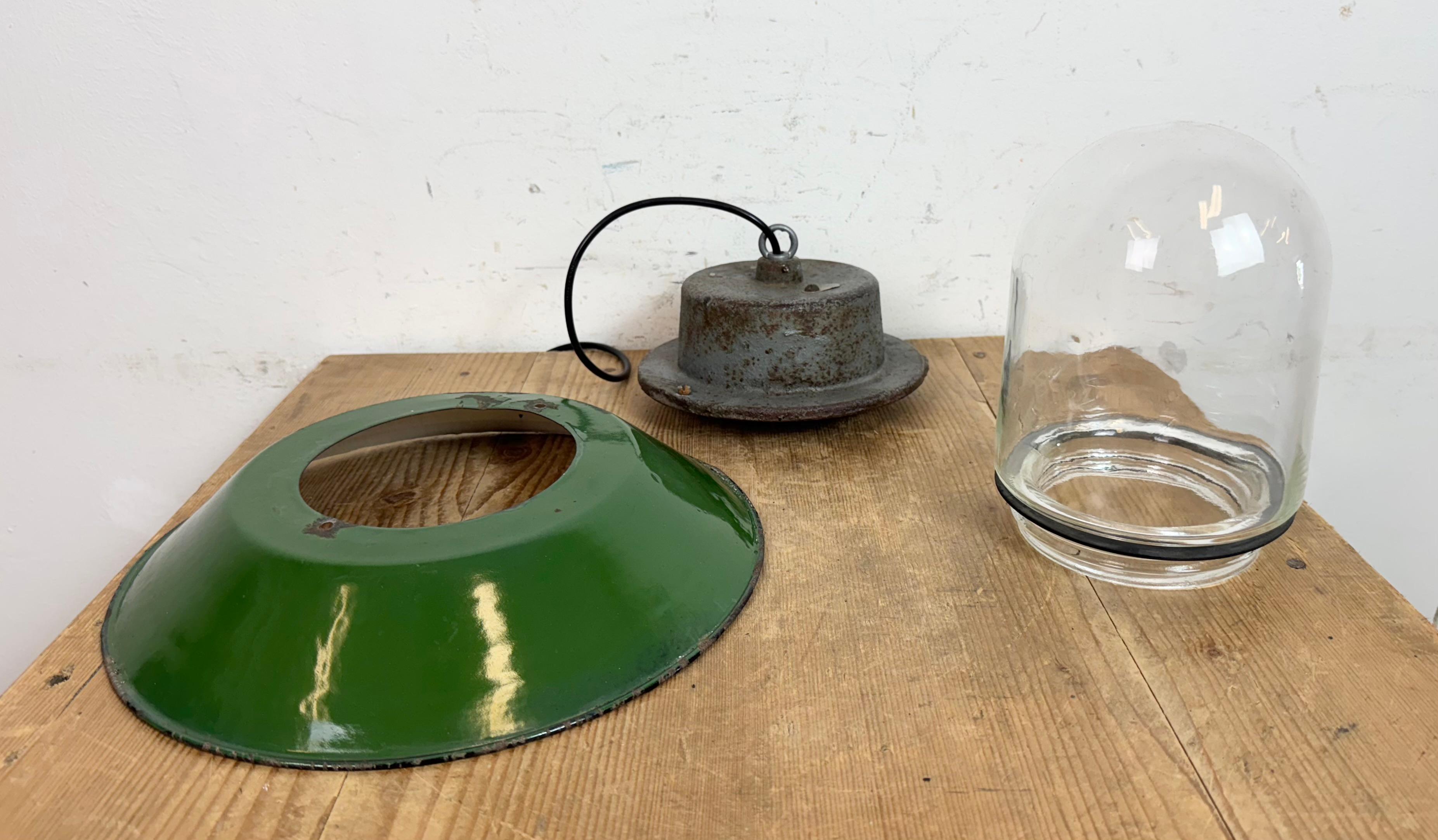 Green Enamel and Cast Iron Industrial Pendant Light, 1960s For Sale 10