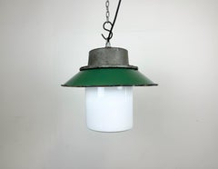 Green Enamel and Cast Iron Industrial Pendant Light, 1960s