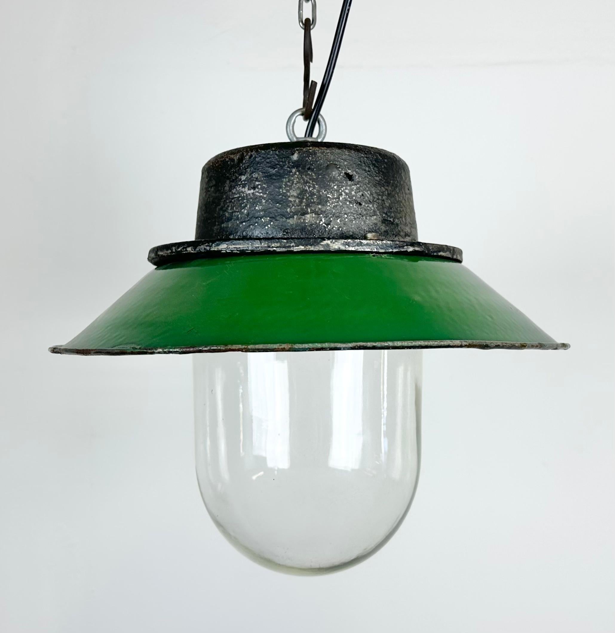Polish Green Enamel and Cast Iron Industrial Pendant Light, 1960s For Sale