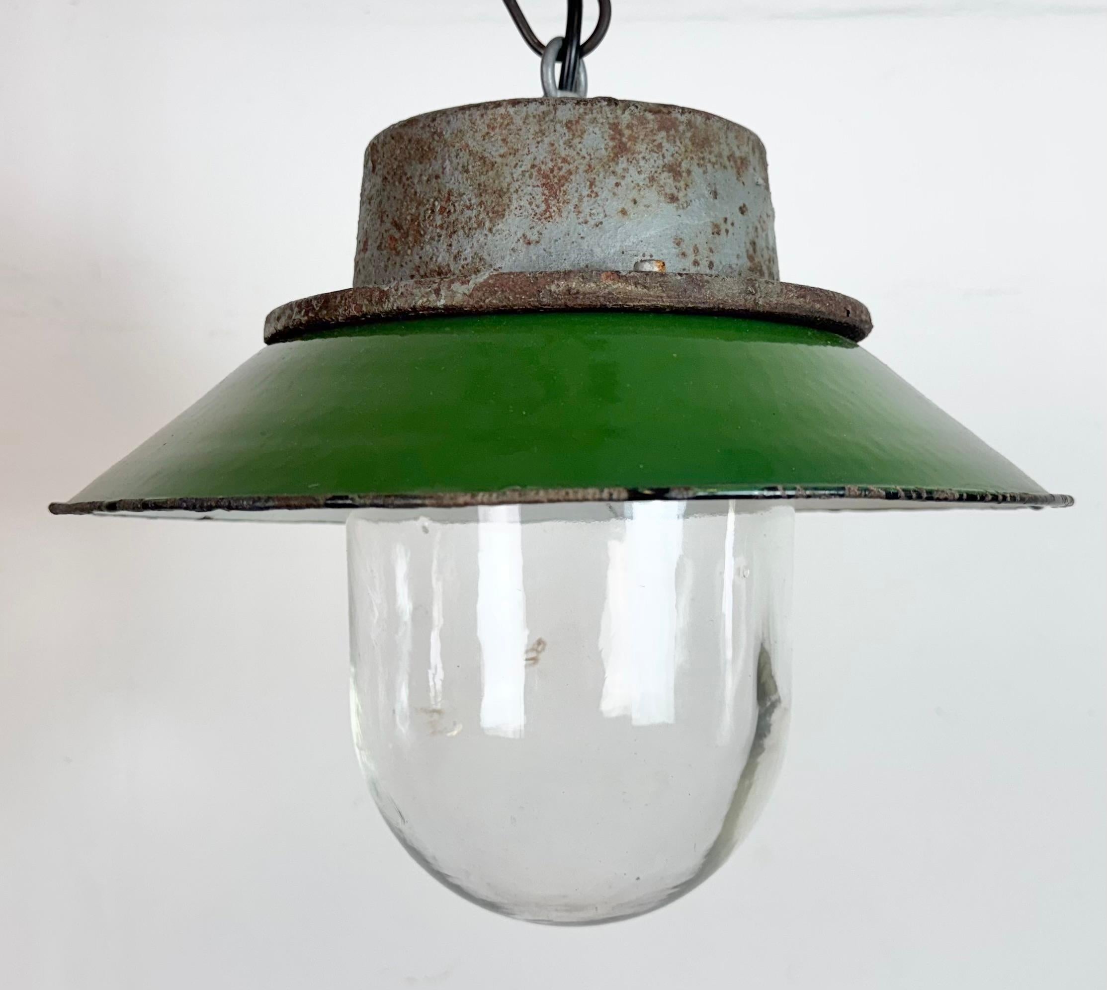 Polish Green Enamel and Cast Iron Industrial Pendant Light, 1960s For Sale