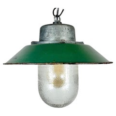 Green Enamel and Cast Iron Industrial Pendant Light, 1960s