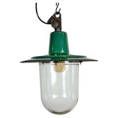 Green Enamel and Cast Iron Industrial Pendant Light, 1960s