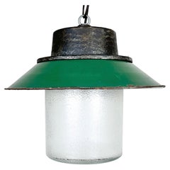 Vintage Green Enamel and Cast Iron Industrial Pendant Light, 1960s