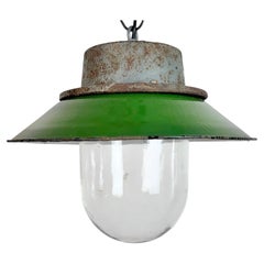 Green Enamel and Cast Iron Industrial Pendant Light, 1960s