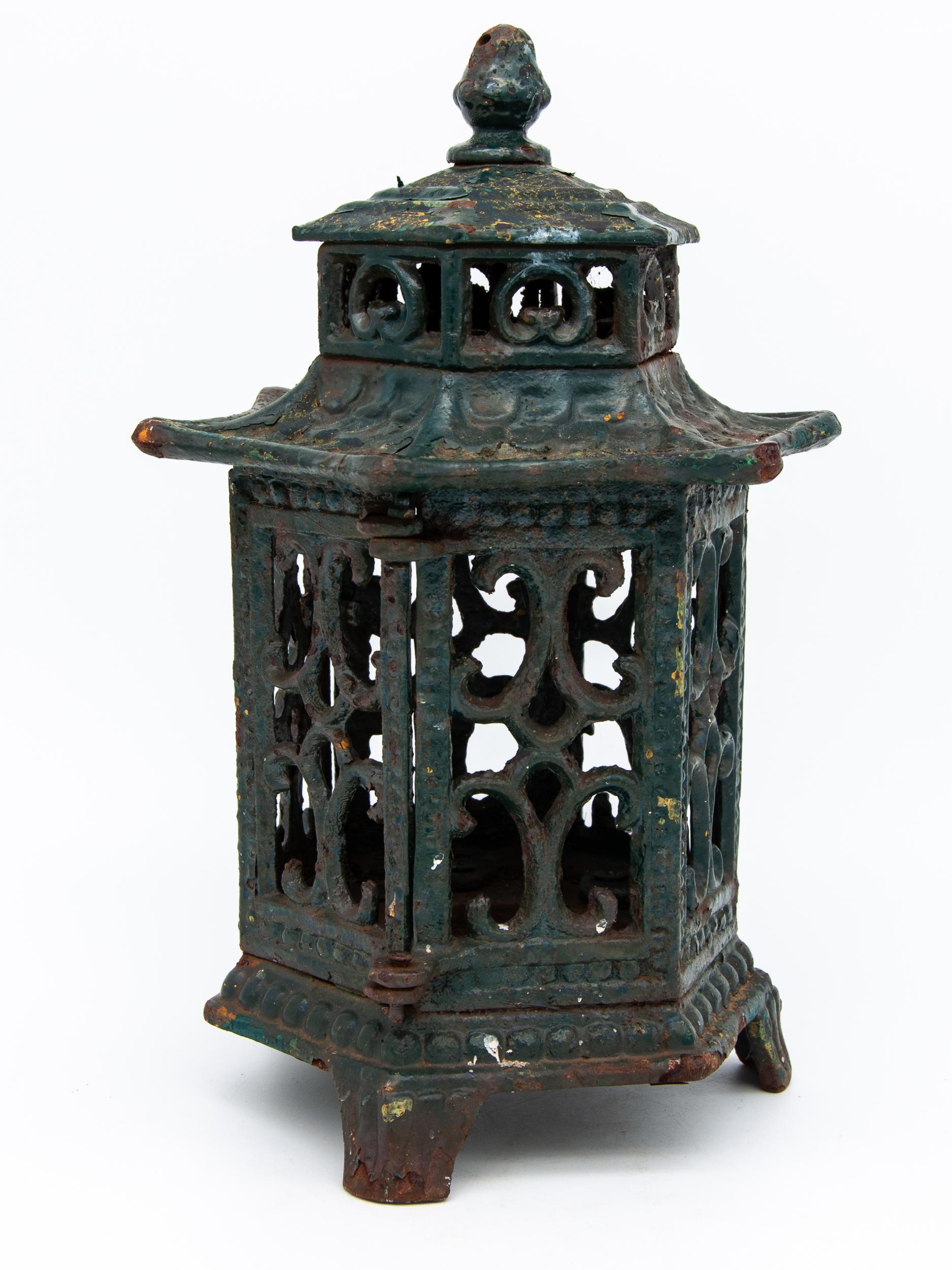 Chinoiserie Green Enamel and Cast Iron Lantern