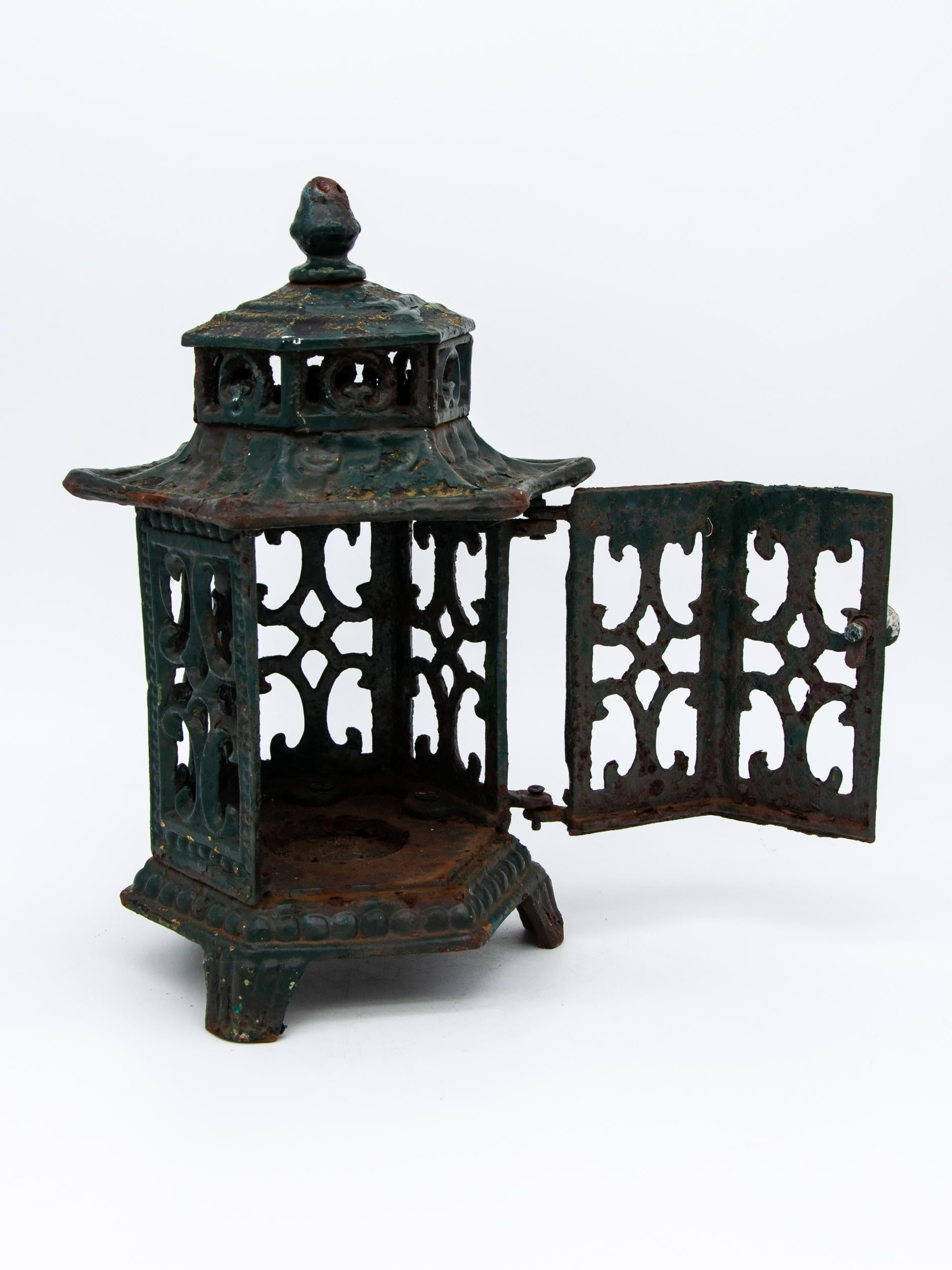 19th Century Green Enamel and Cast Iron Lantern