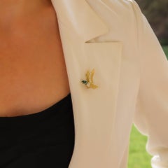Green Enamel and Diamond Duck Brooch Set in 18 Karat Yellow Gold
