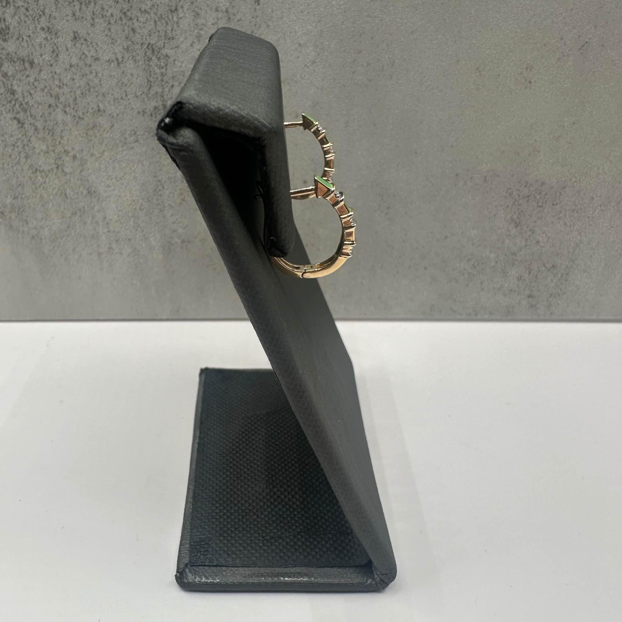 Single Cut Green Enamel and Diamond Earrings in 14kt Yellow Gold - 0.05ctw GH SI Diamonds For Sale