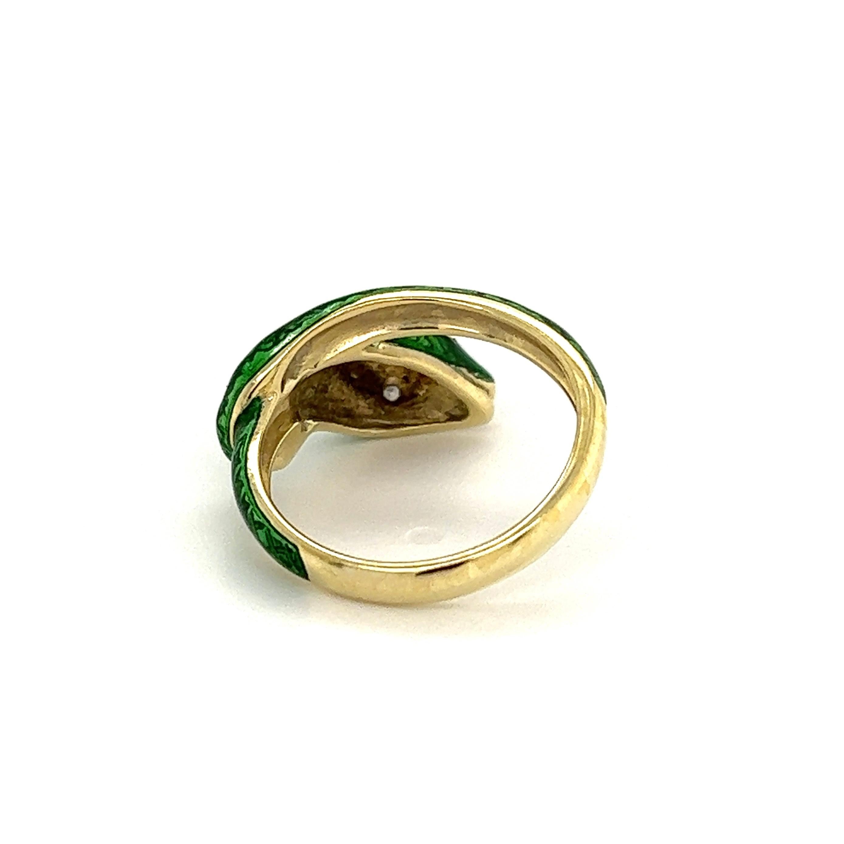 Women's or Men's Green Enamel and Diamond Serpent Snake Designer Victor Mayer Gold Ring