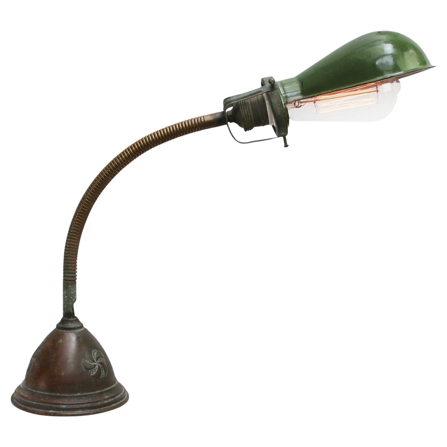 Green Enamel Art Deco Brass Table Desk Light For Sale