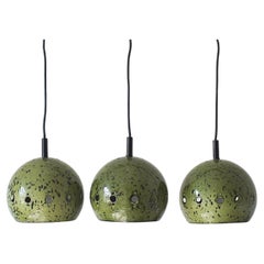 Green Enamel Ball Pendants, Denmark, 1960s, Set of 3