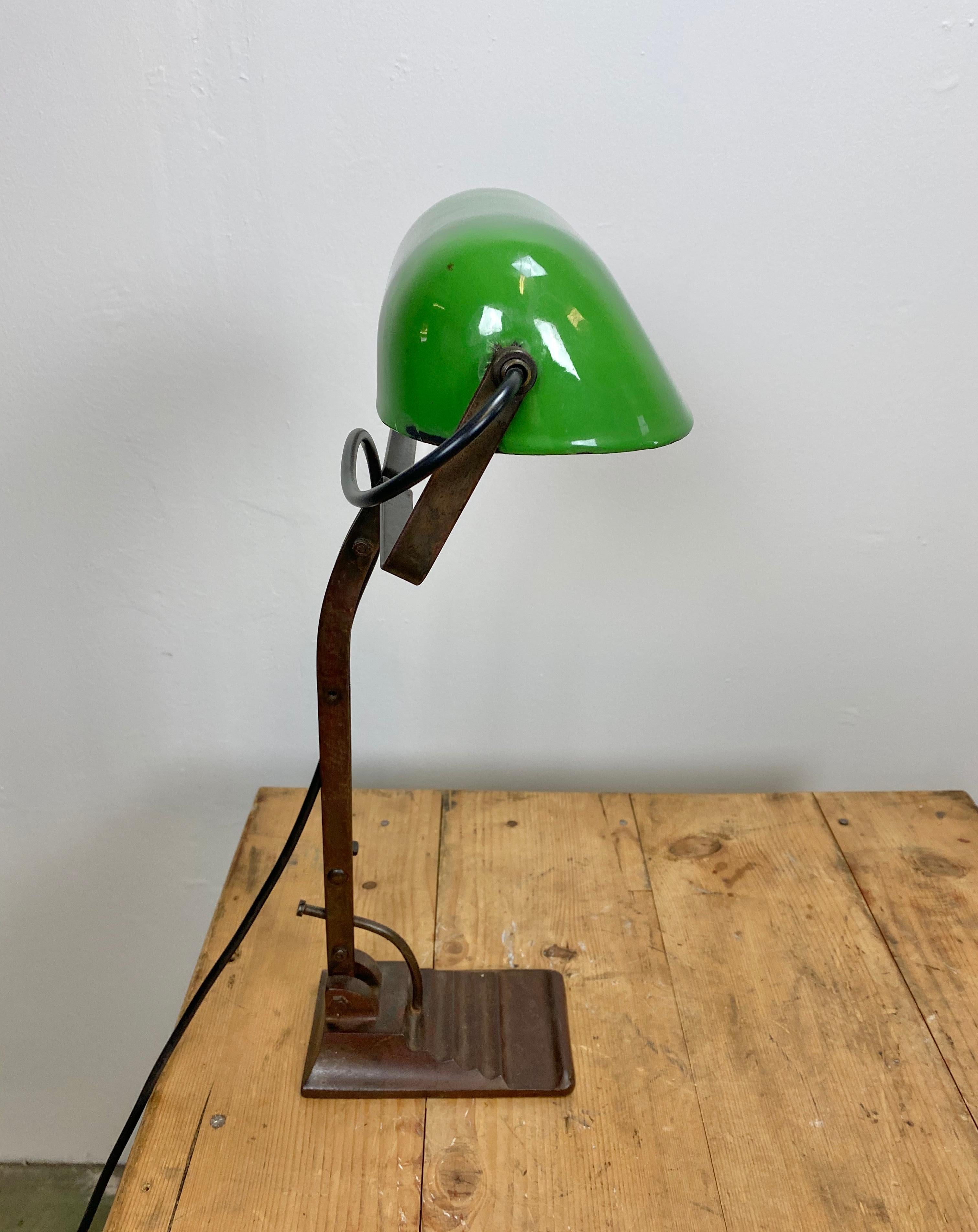 European Green Enamel Bank Lamp, 1930s