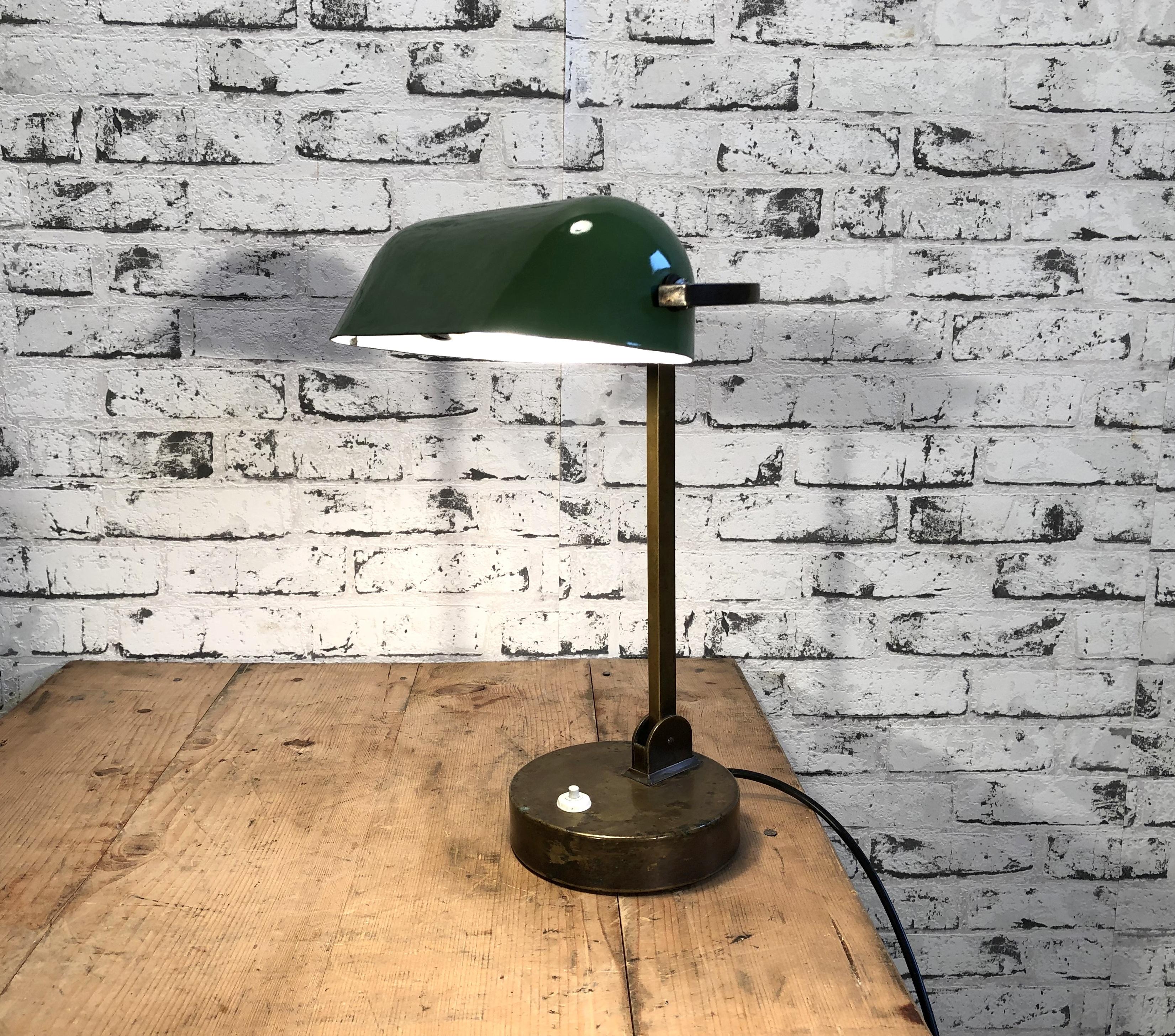 Brass Green Enamel Bank Lamp, 1930s