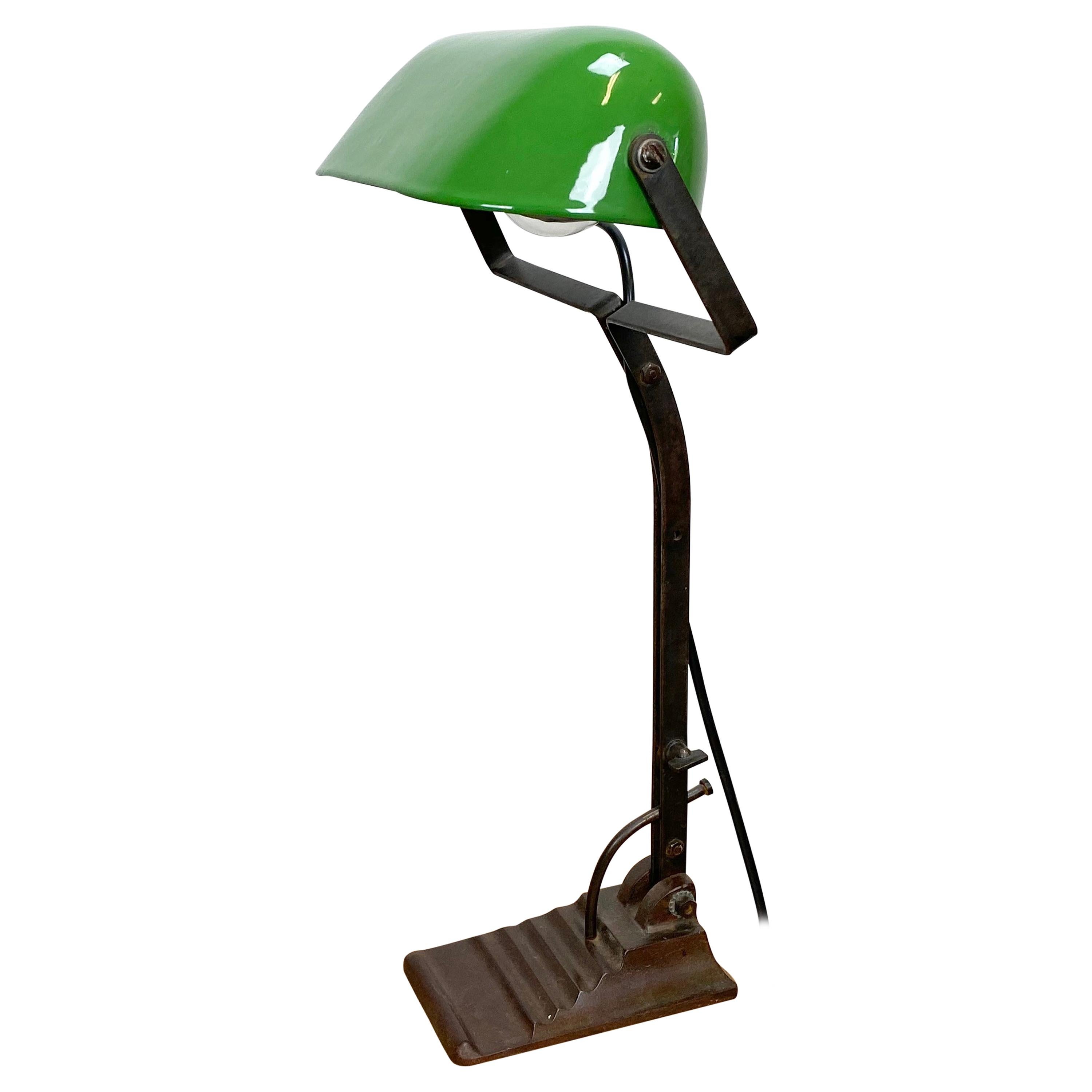 Green Enamel Bank Lamp, 1930s