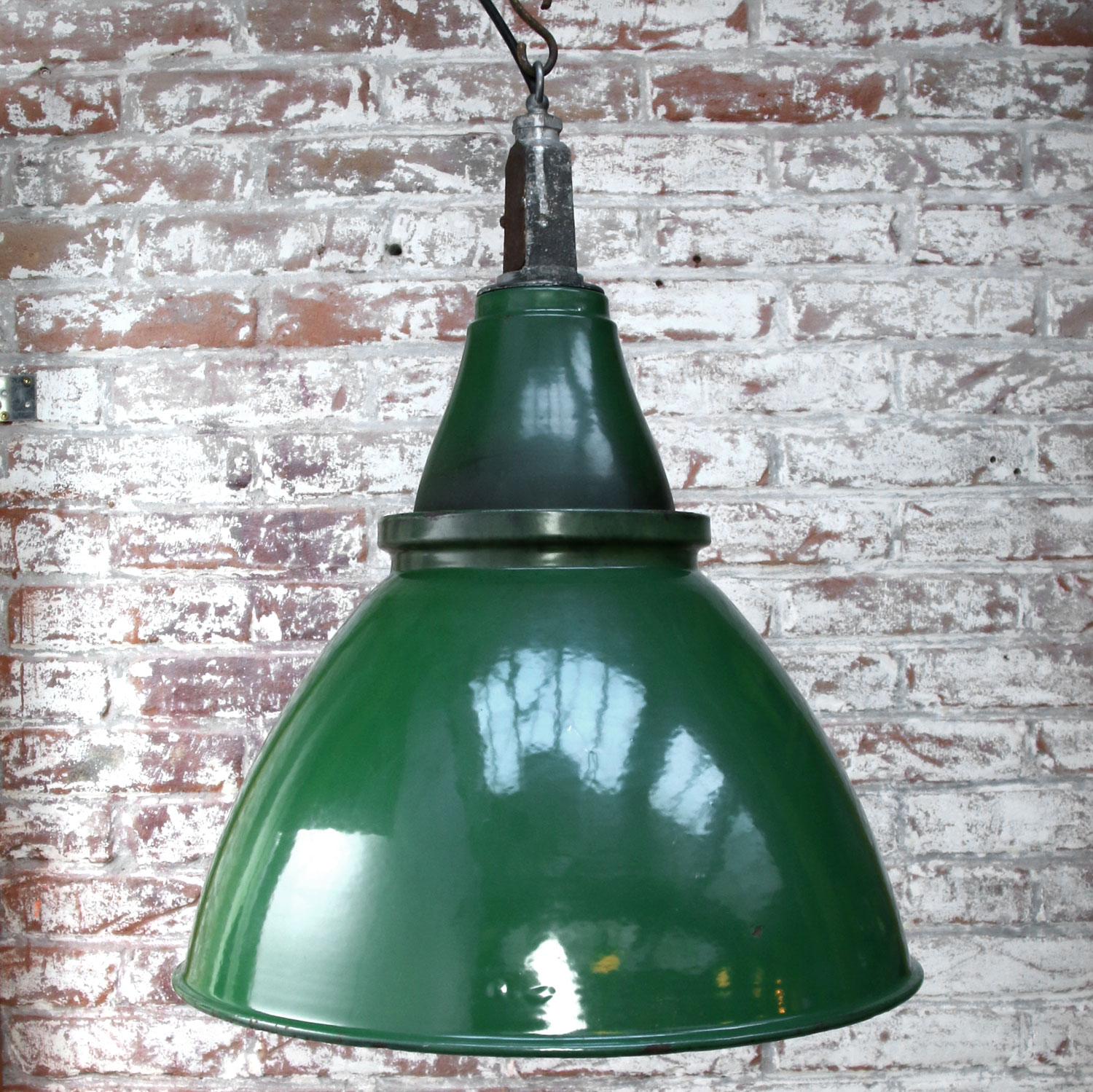 20th Century Green Enamel British Vintage Industrial Pendant Light