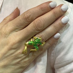 Green Enamel Diamond 18 Karat Yellow Gold Vintage Frog Cocktail Ring