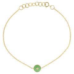Green Enamel Diamond Bracelet 14k Yellow Gold Adjustable Length