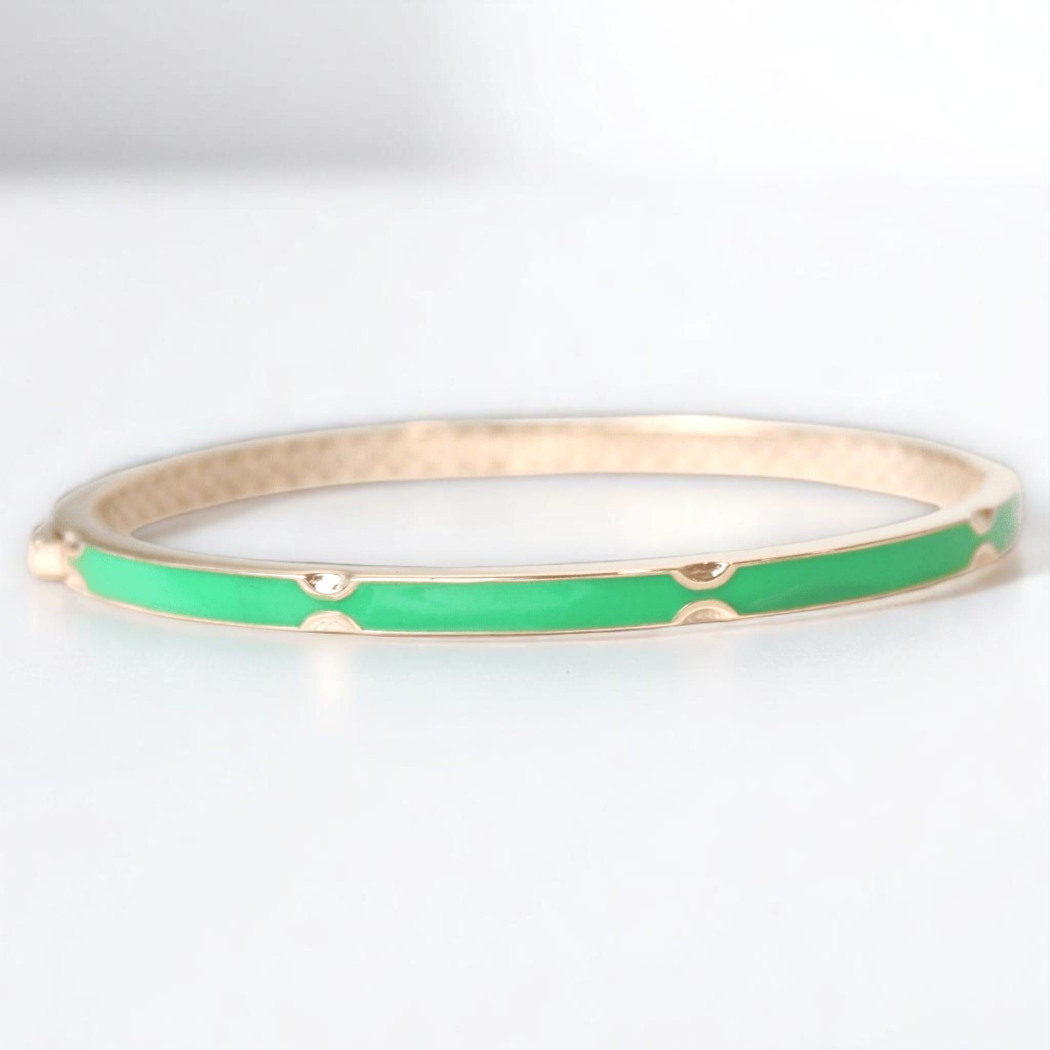 Art Deco Green Enamel Diamond Bracelet in 14K Solid Gold (Certified) For Sale