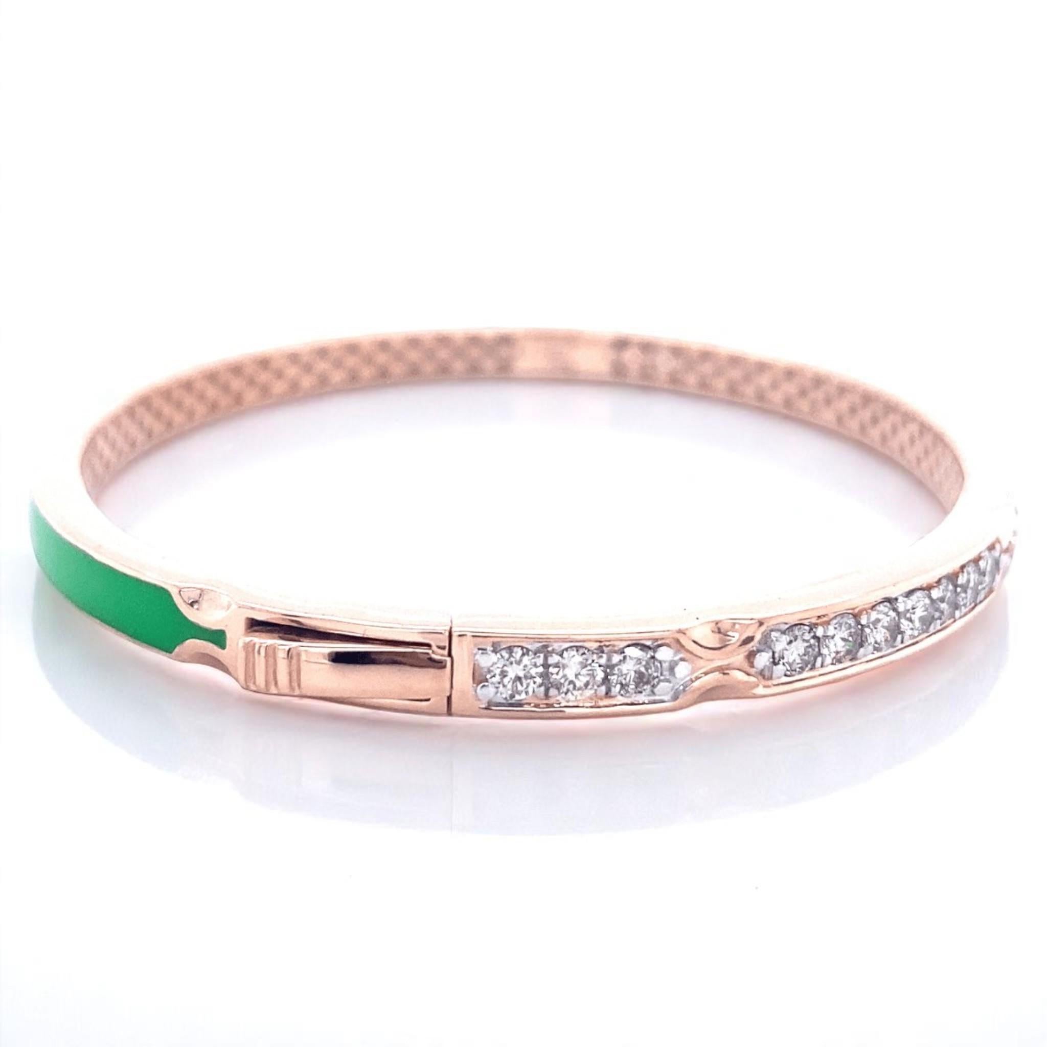 Women's Green Enamel Diamond Bracelet in 14K Solid Gold (Certified) For Sale