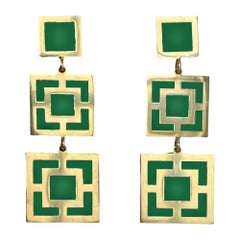 Green Enamel Earrings Helen of Troy Art Deco Style 14K Yellow Gold