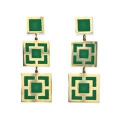 Green Enamel Earrings Helen of Troy Art Deco Style 14K Yellow Gold
