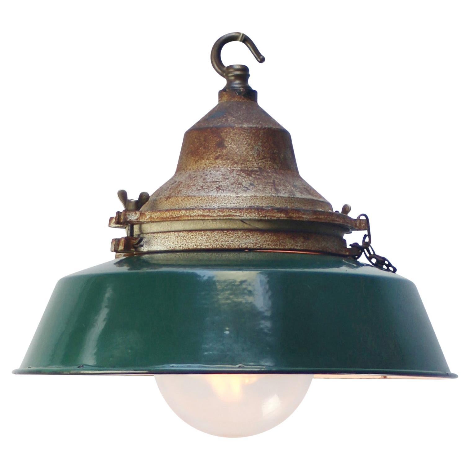 Green Enamel French Vintage industrial pendant light by Sammode France