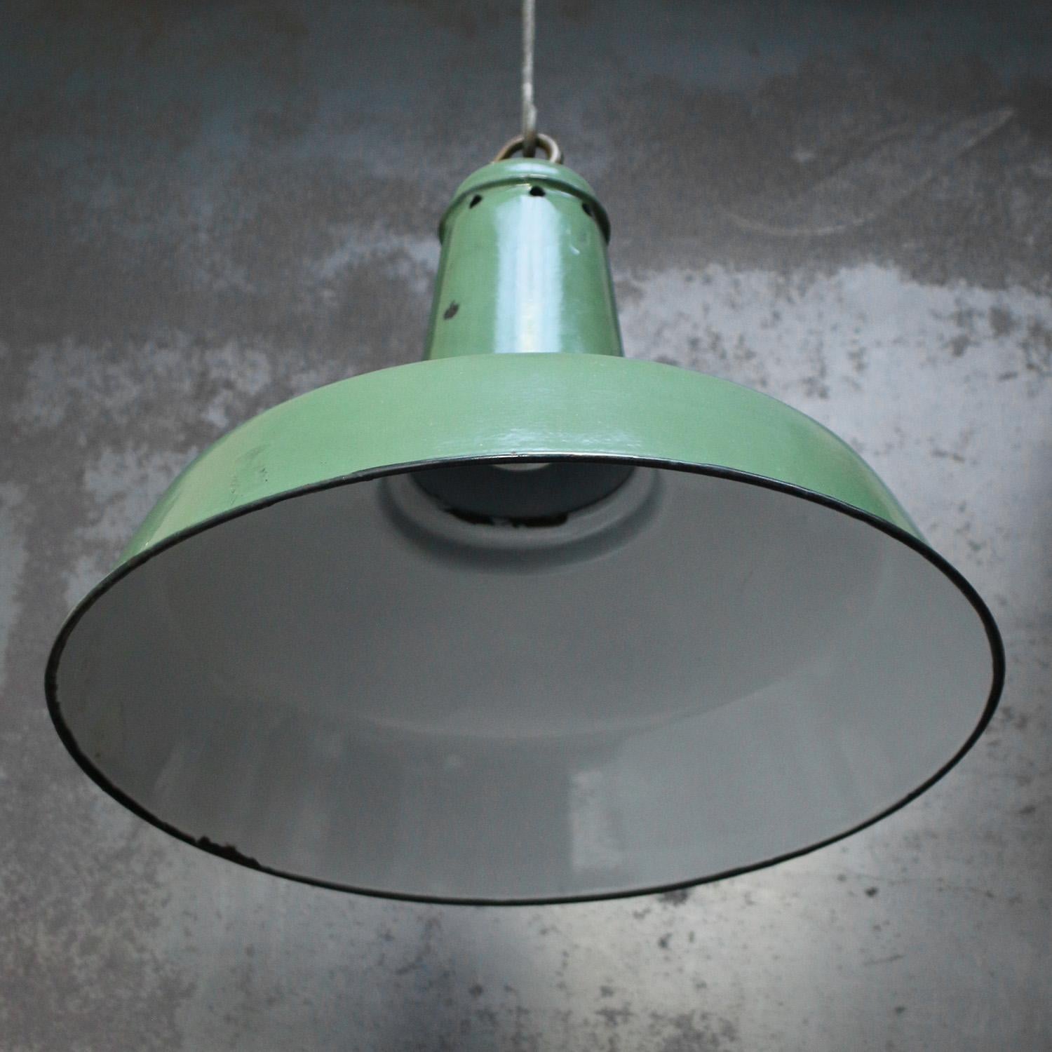 20th Century Green Enamel French Vintage Industrial Pendant Light For Sale