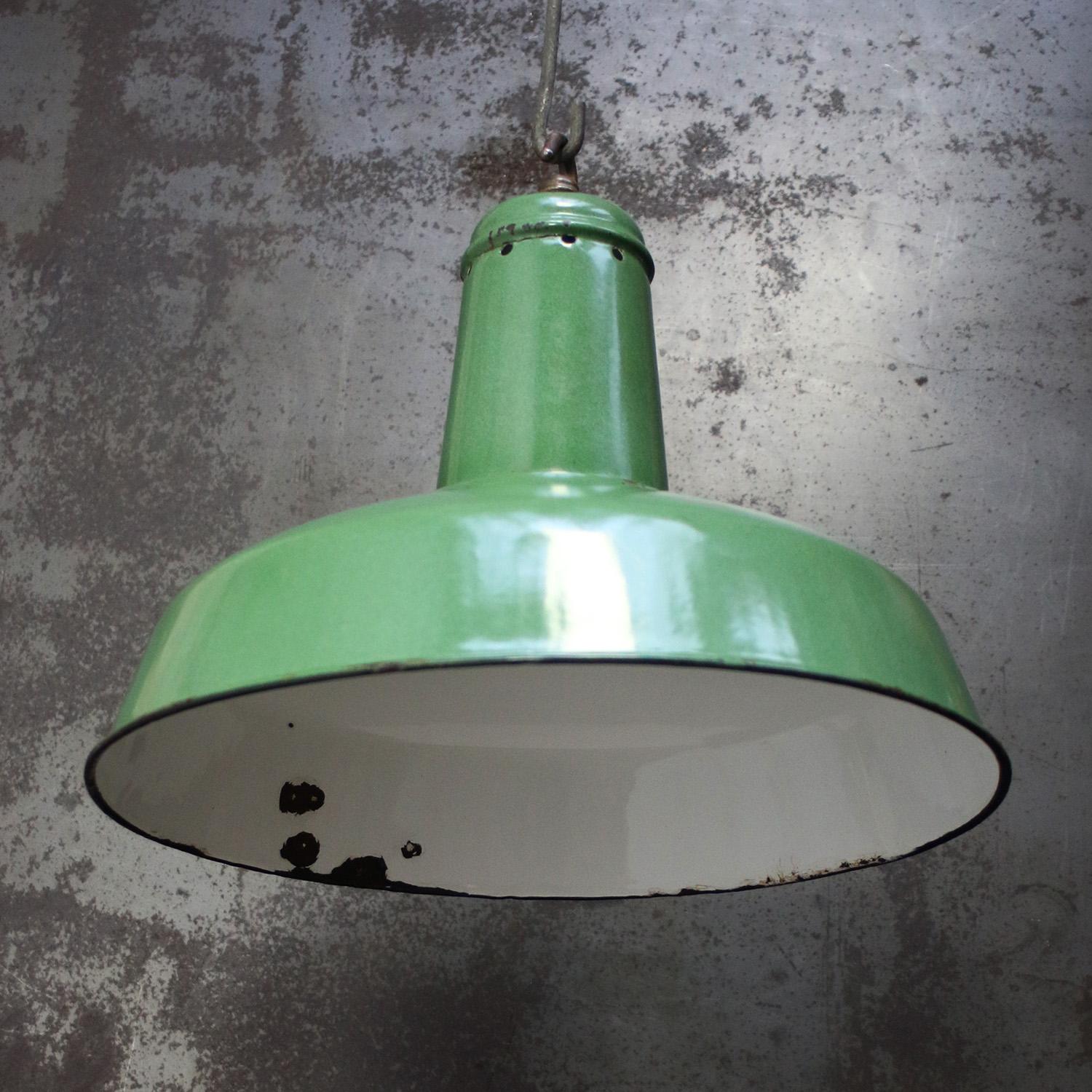 20th Century Green Enamel French Vintage Industrial Pendant Light For Sale