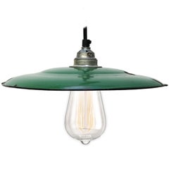 Green Enamel French Vintage Industrial Pendant Lights (6x)