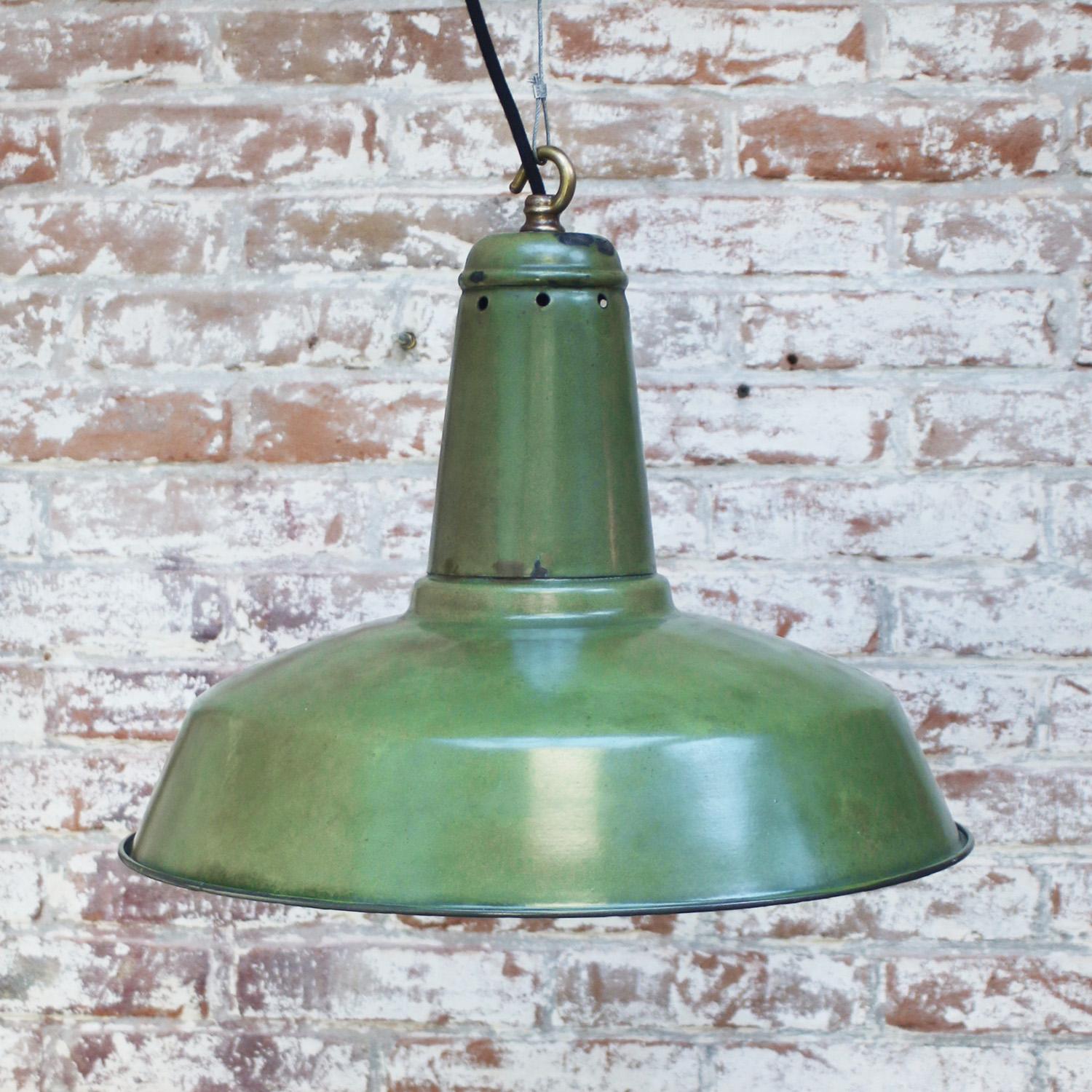 20th Century Green Enamel French Vintage Industrial Pendant Lights For Sale