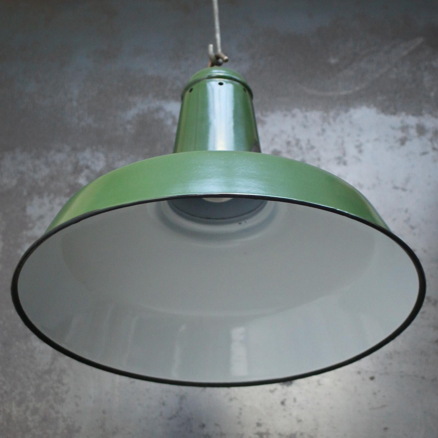 20th Century Green Enamel French Vintage Industrial Pendant Lights For Sale
