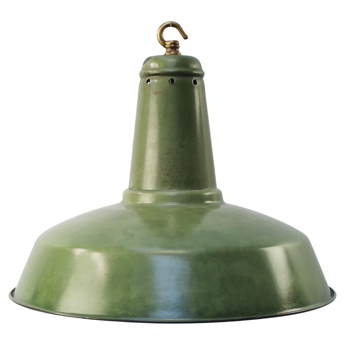 Green Enamel French Vintage Industrial Pendant Lights For Sale