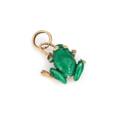 Pendentif en or jaune 14k avec grenouille en émail vert - Bijoux de famille