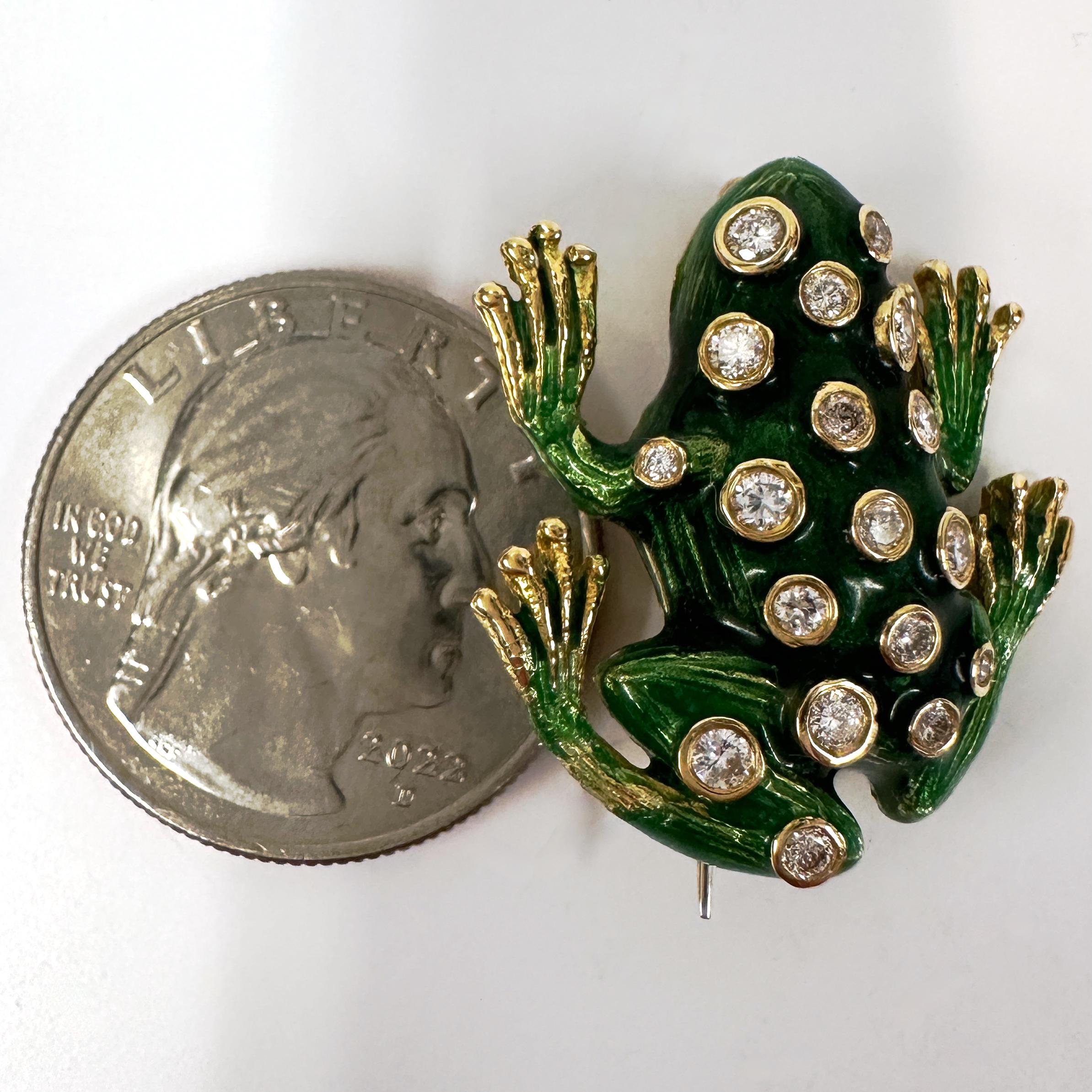 Froschbrosche aus grüner Emaille, CIRCA 1980, aus 18 Karat Gold mit 0,40 Karat Diamanten im Angebot 8
