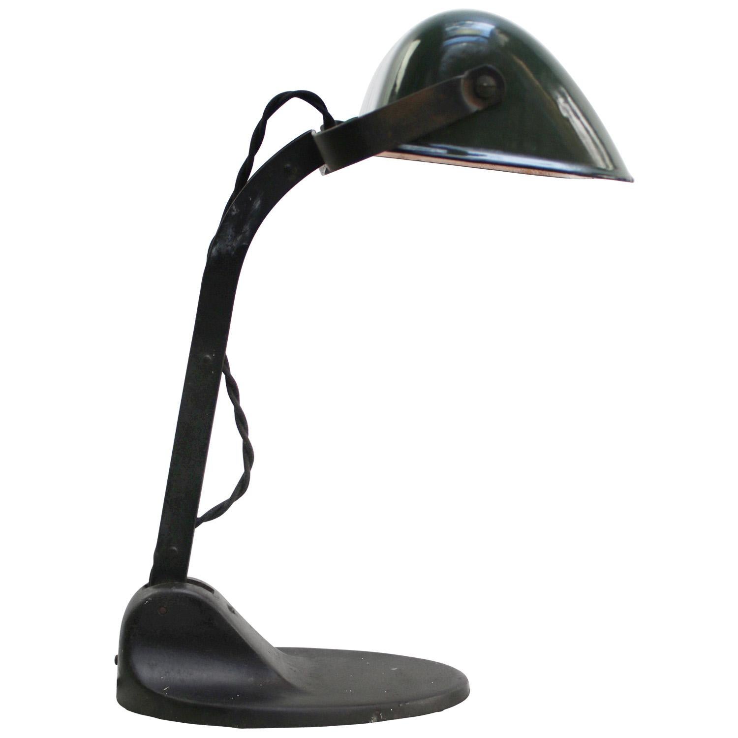 Green Enamel German Bauhaus Bankers lamp model 2268 by Jacobus, 1920/30s
2,5 meter black cotton flex, plug and switch

Also available with US/UK plug

Weight: 2.10 kg / 4.6 lb

Priced per individual item. All lamps have been made suitable by