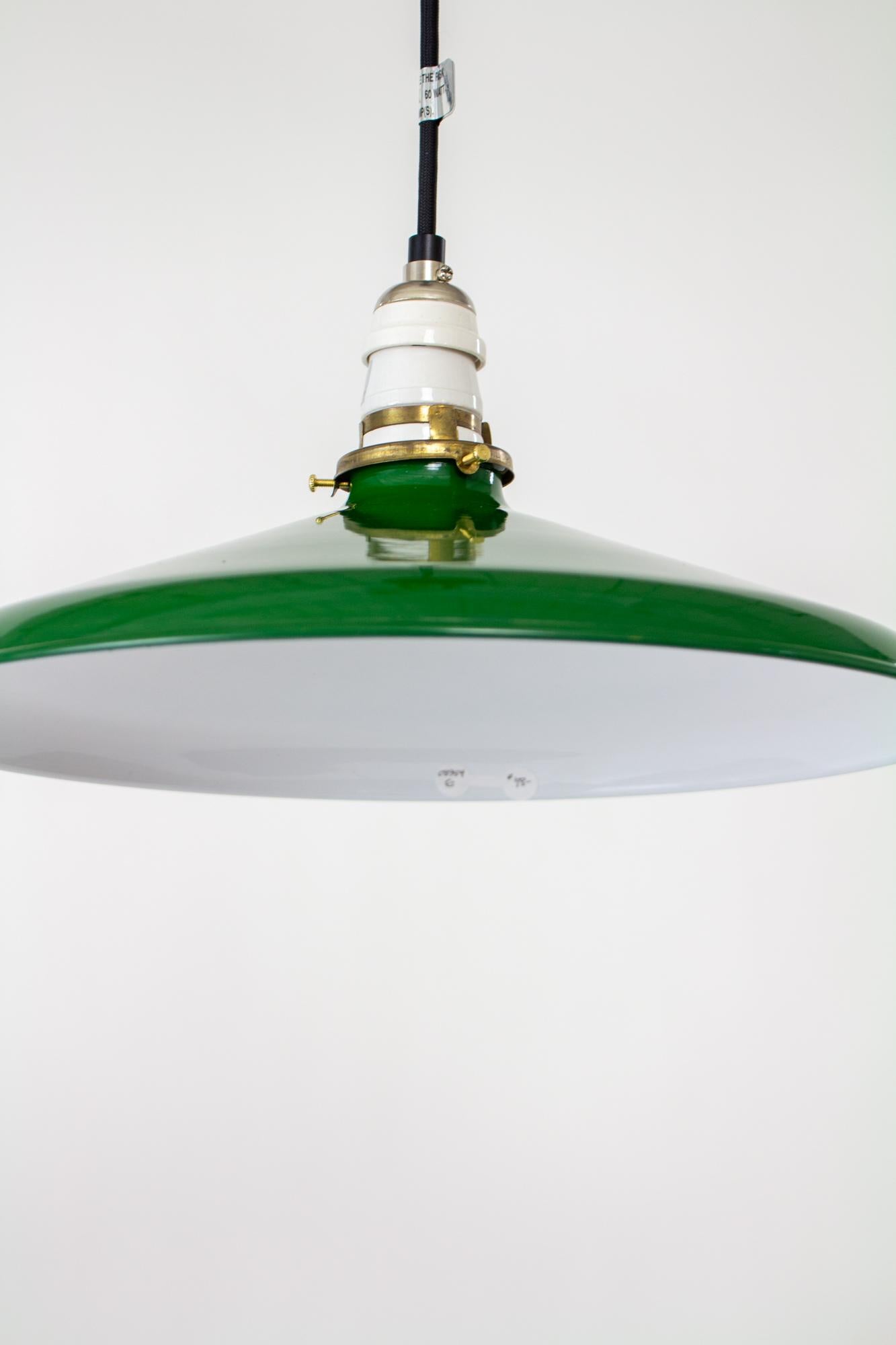 Green Enamel Industrial Pendant In Excellent Condition For Sale In Canton, MA
