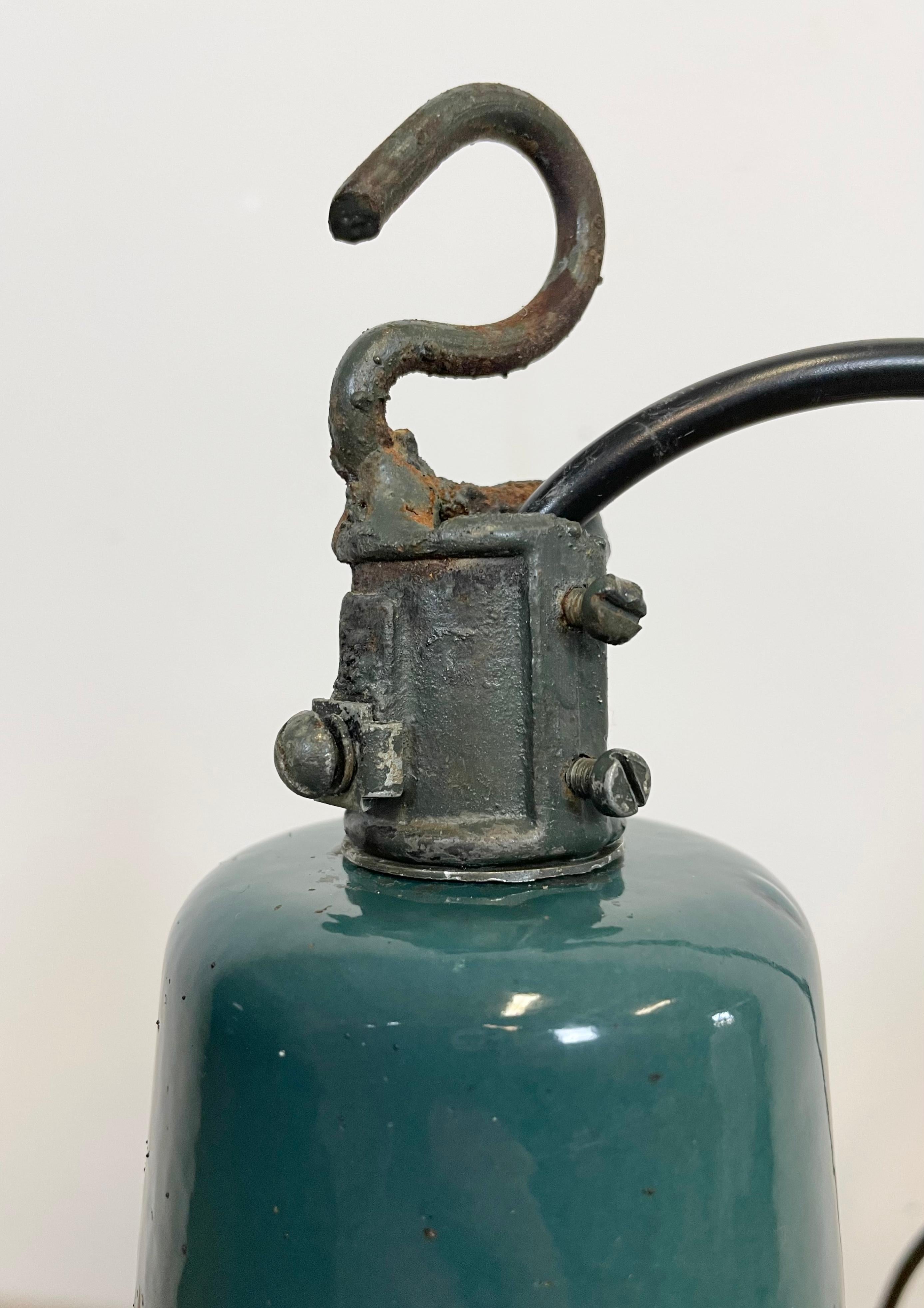 Green Enamel Industrial Pendant Lamp, 1960s 3