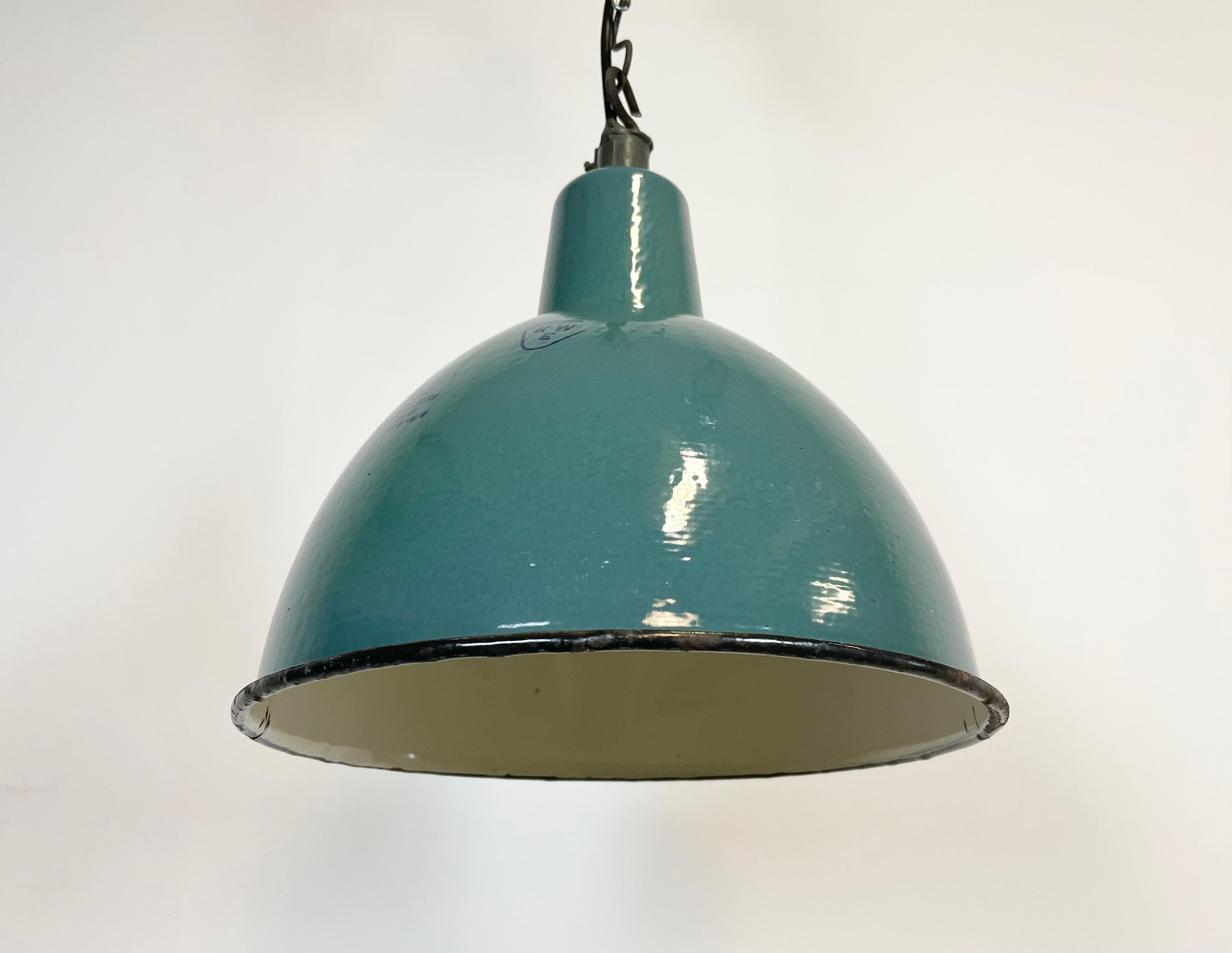 Enameled Green Enamel Industrial Pendant Lamp, 1960s